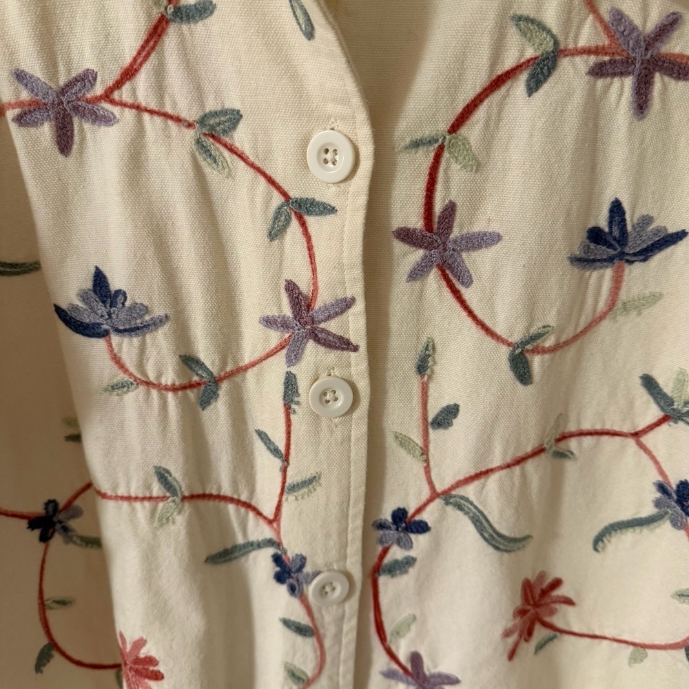 Vintage BFA Classics Ivory Floral Embroidered Canvas Shirt Jacket Cottagecore 2X - Picture 3 of 6